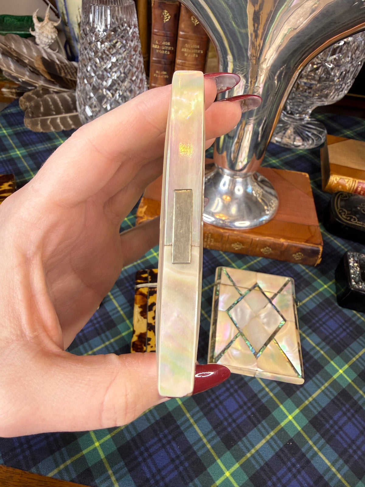 Antique Mother-of-Pearl Calling Card & Credit Card Case | Engraved Cartouche | 3” × 4”