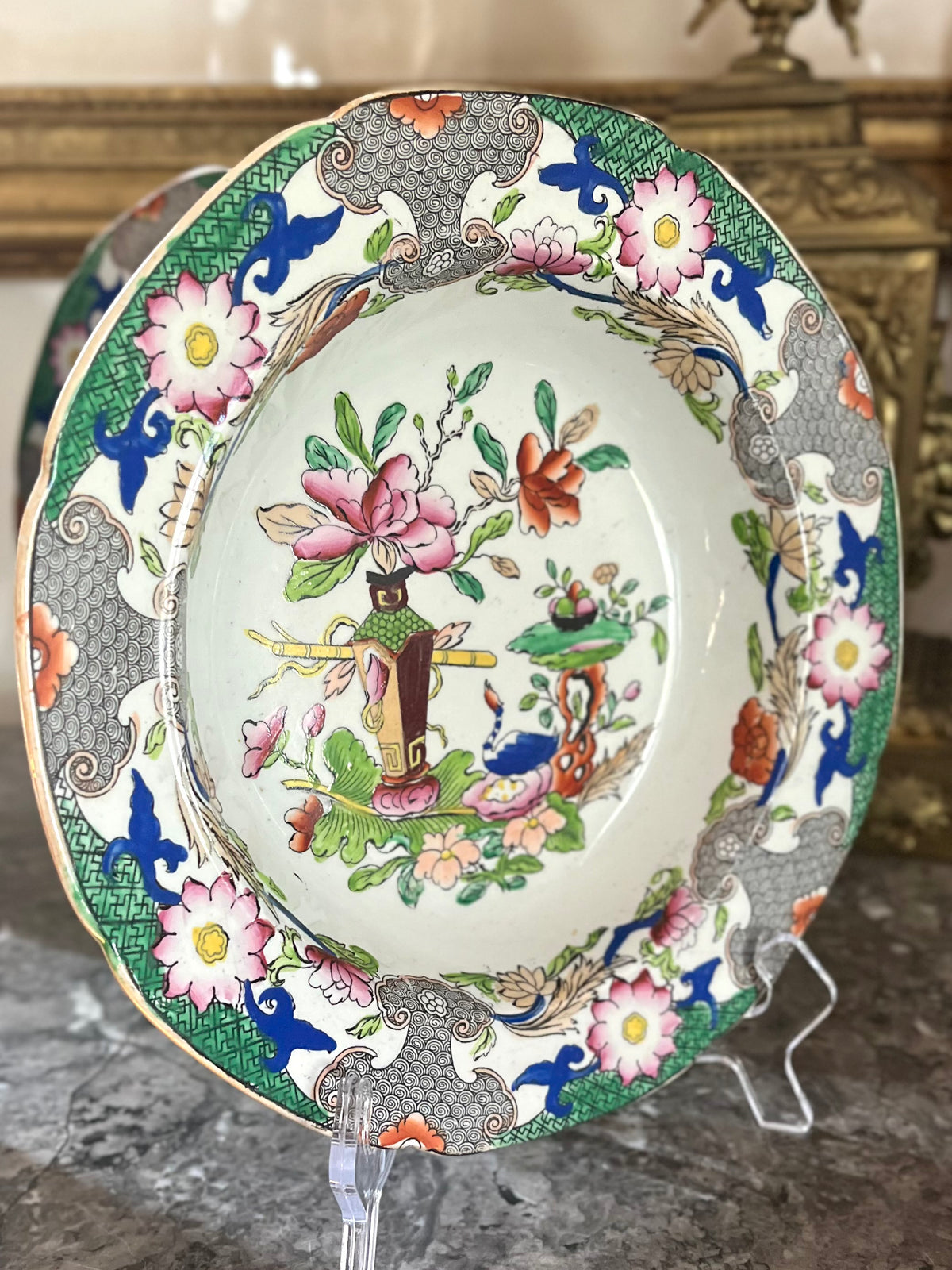 Live 09/20 Antique Mason’s Patent Ironstone China – Set of Four Georgian Plates, Table & Flower Pot Pattern, c.1818