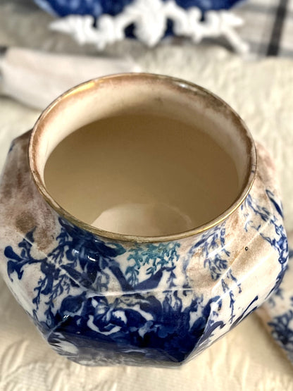 RESERVED - CASEY - Live 09/22 Exceptional 19th Century Doulton Burslem A4797 Blue & White Gilt Biscuit Jar – c.1891–1902 Biscuit #2