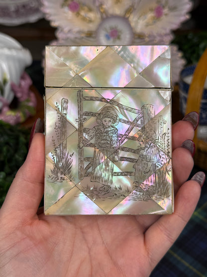 Antique Victorian Mother-of-Pearl Calling Card Case with Sterling Silver Cartouche | Harry F. Eastman Card | c. 1860–1890