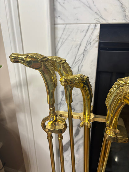 Stunning brass equestrian fireplace set!