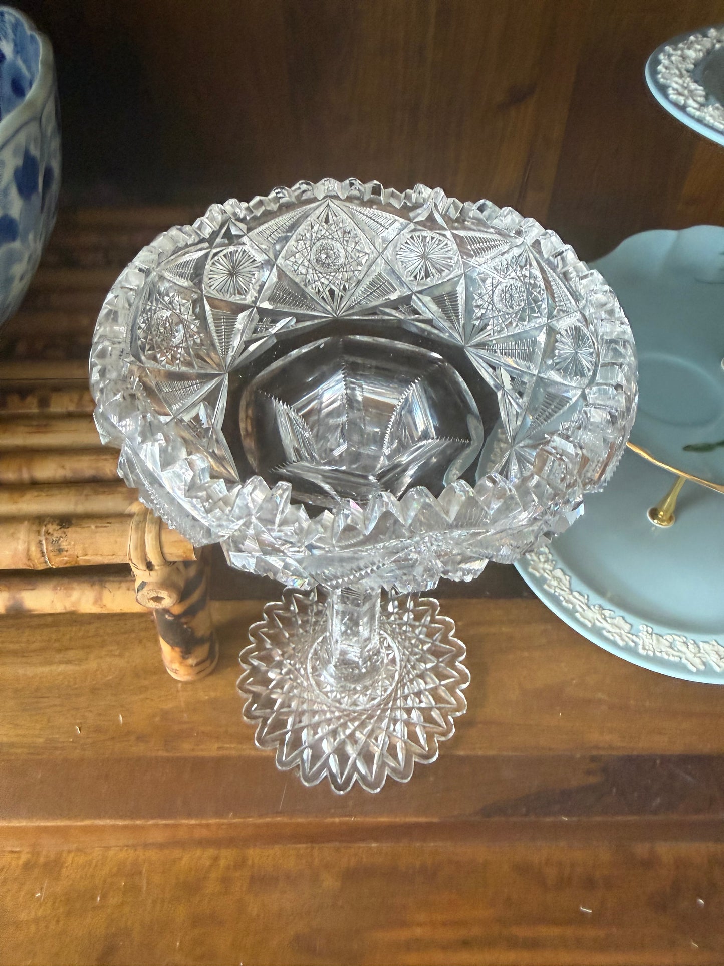 Reserved Cynthia Live 5/14 - Antique American Brilliant 9” Crystal Compote