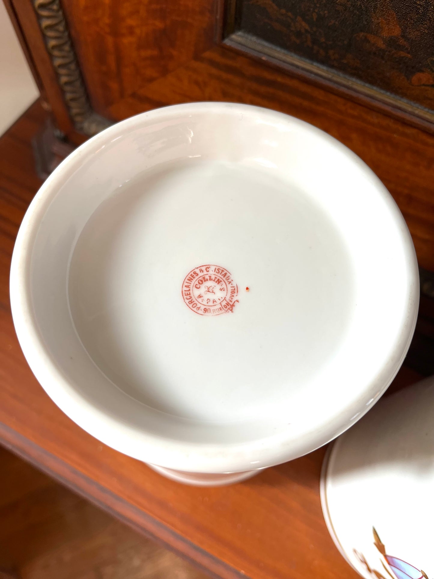 Pair of Antique French Porcelain Apothecary Jars with Portrait Medallions