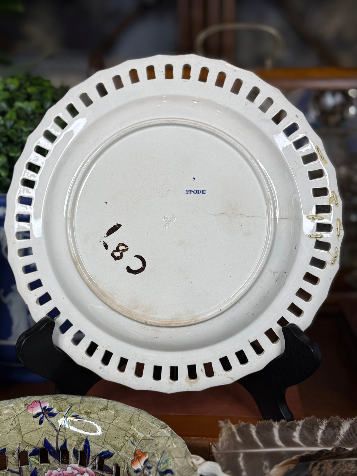 Spode “Tumbledown Dick” Chestnut Basket & Stand | Polychrome Chinoiserie | c.1820 | 9.5” D | #DA4592