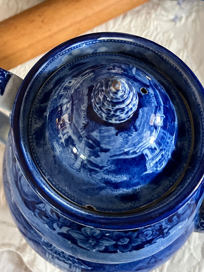 RESERVED - CGHOLL - Live 08/04 Early Historical Blue Transferware Coffee Pot Collectible Rare Double Transfer - Estate Collection