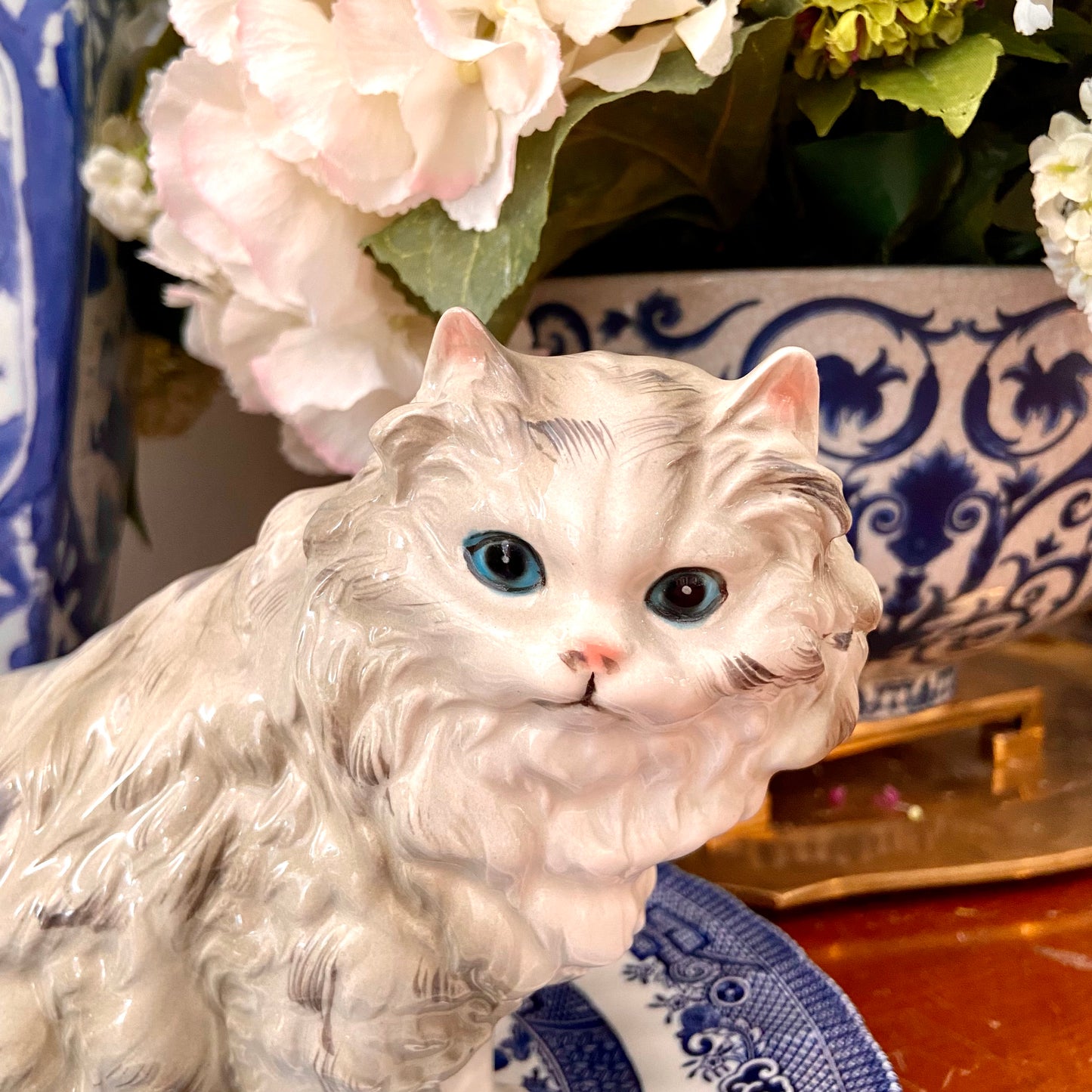 Vintage porcelain ivory large Persian kitty cat statue figurine