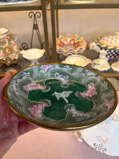 Beautiful bird and floral brass encased bowl!