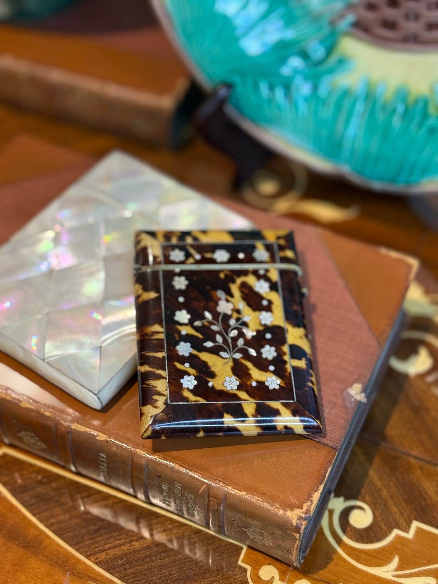 Antique Tortoiseshell & Mother-of-Pearl Calling Card Case c.1880–1900 Monogrammed CAP | 3.5”x2.5”
