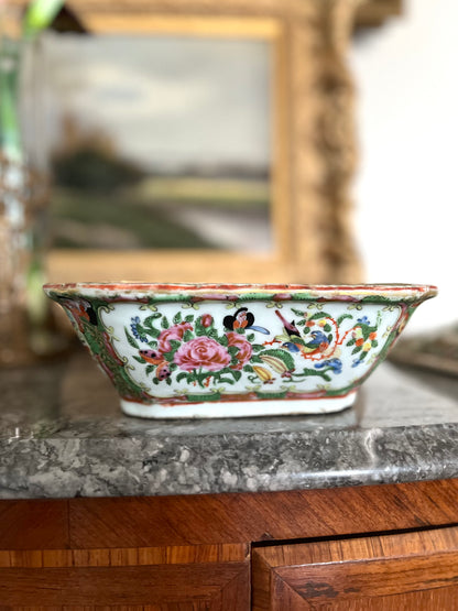 Rare Celadon/Floral-Interior Rose Medallion Covered Dish (19th C. Chinese Export)