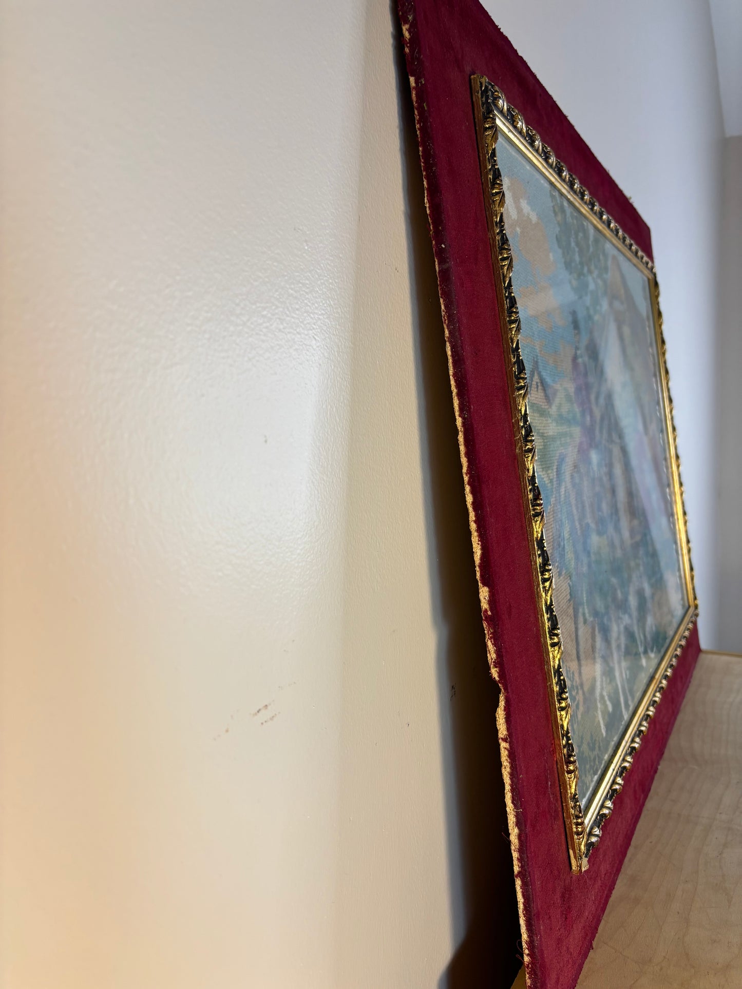 Stunning hunting scene needlepoint partially framed!