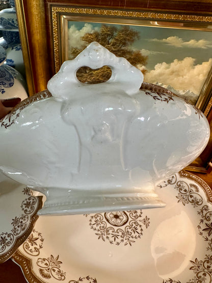 RARE Antique Regent Brown Transferware Lidded Tureen with Ladle & Underplate, 18"