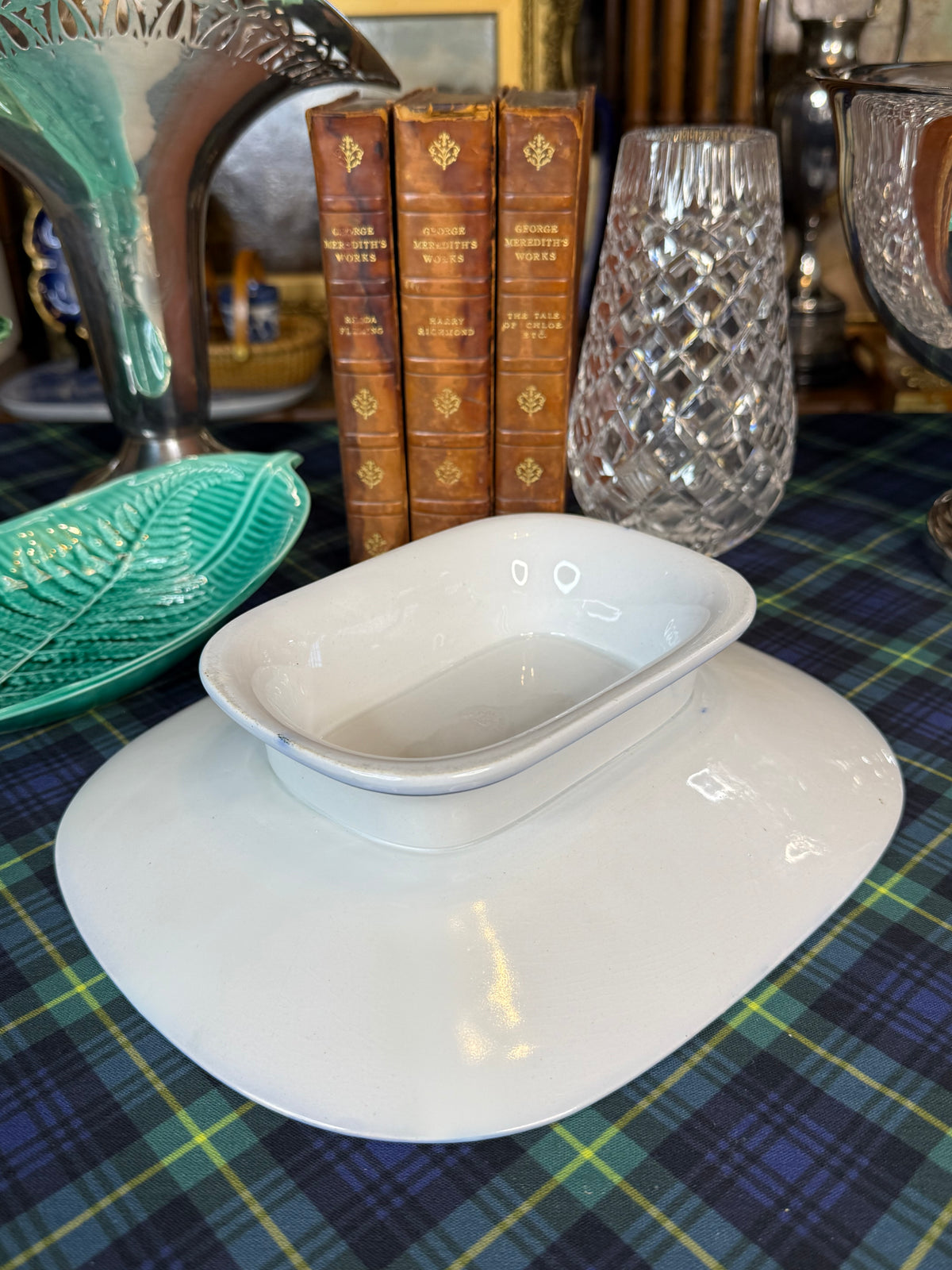 Antique Thomas Dimmock English Pearlware Green & White Leaf Pedestal Comport, c. 1830–1859