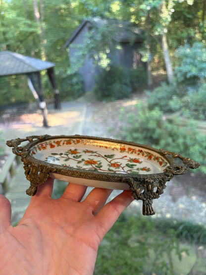 Gorgeous bronze footed floral dish!