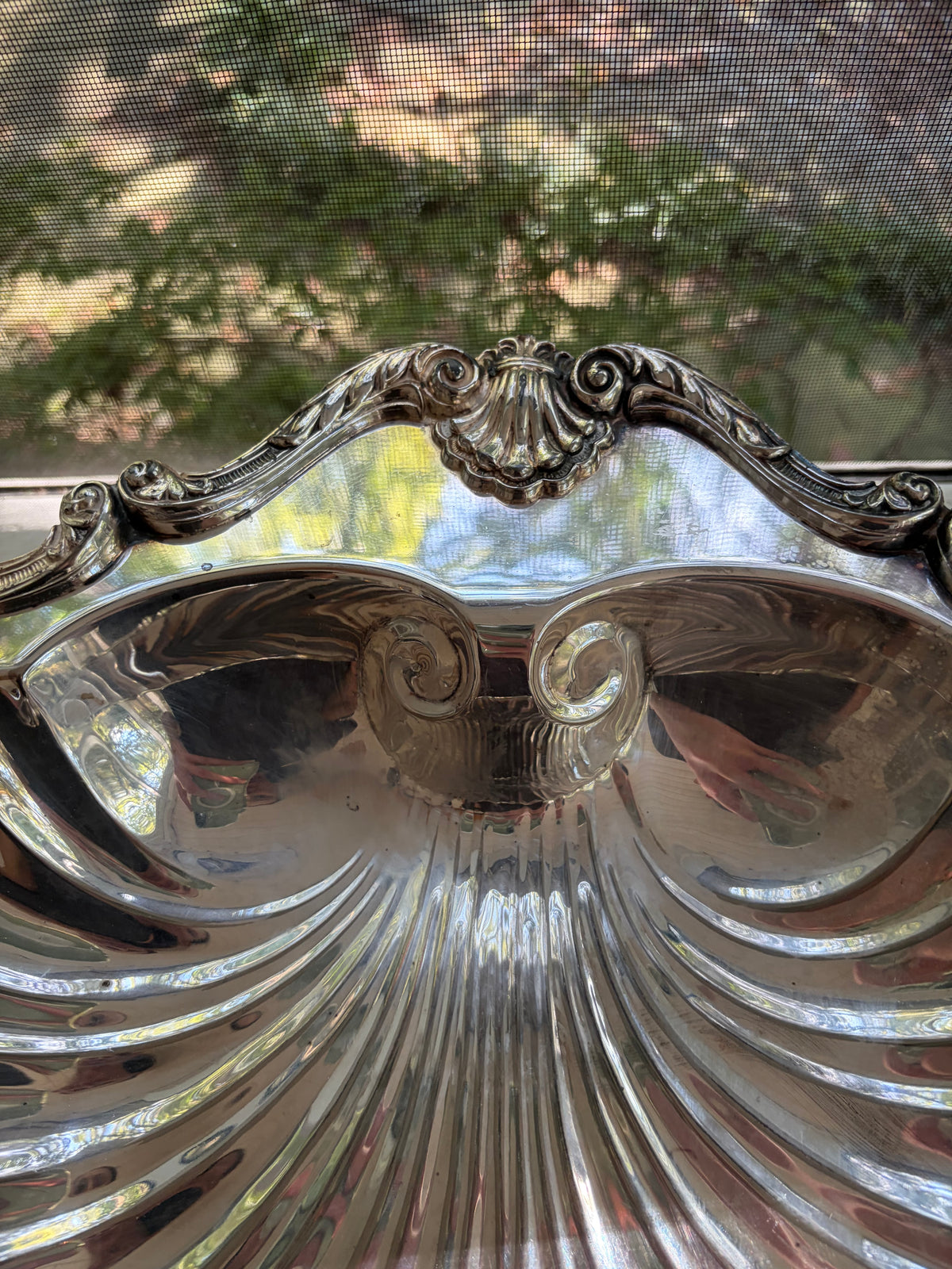 Stunning English silver extra large shell serving platter!