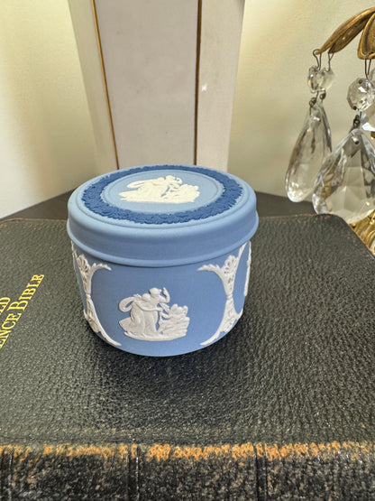 Wedgwood lavender and dark blue round trinket box