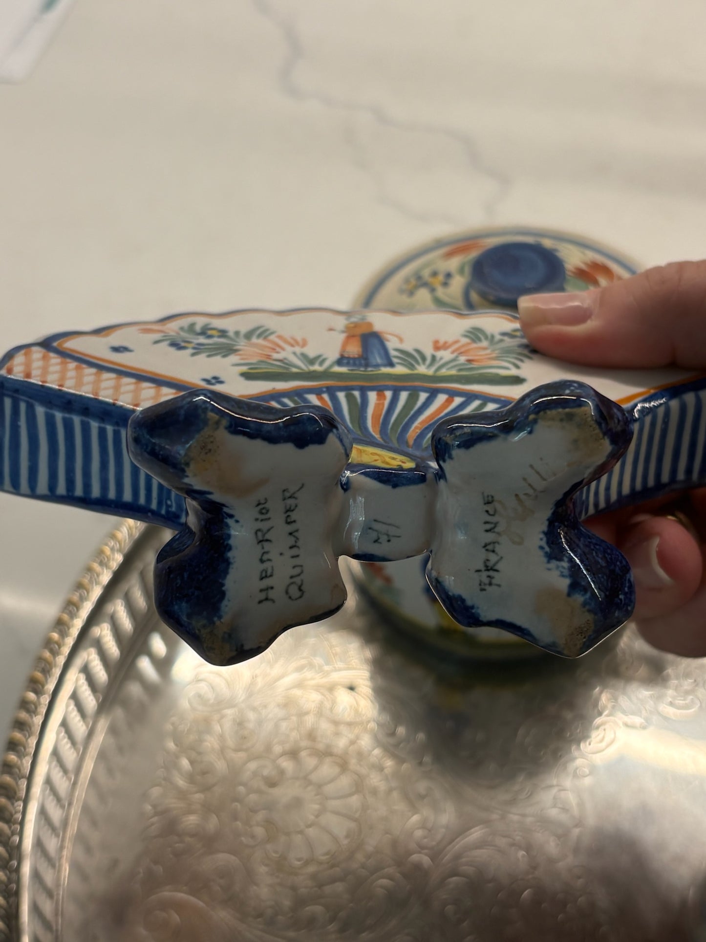WCCR Charitable Item #191 | HB Quimper France Fan Vase | Hand-Painted French Faience | 5.5"
