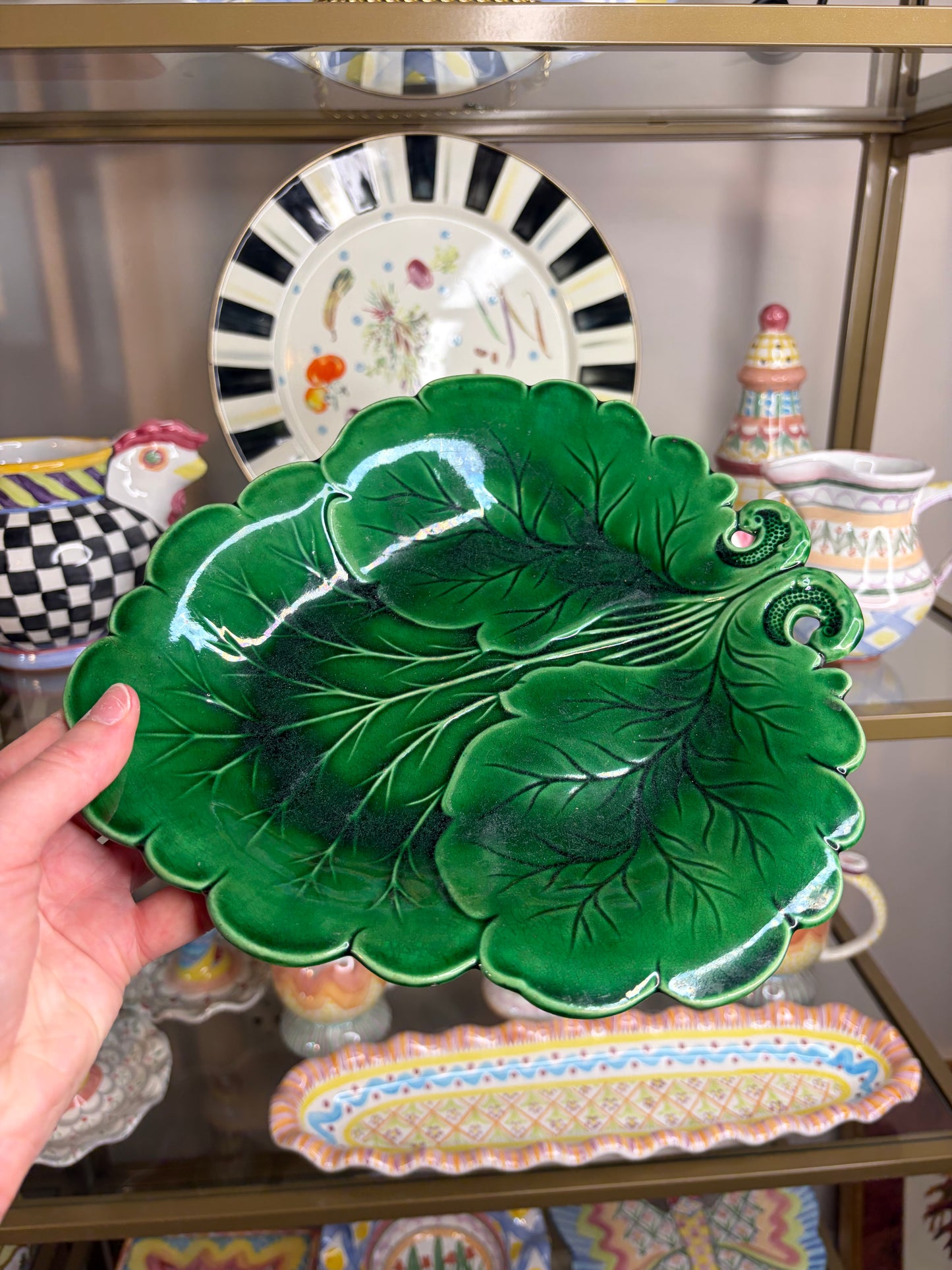 Antique majolica leaf plate!