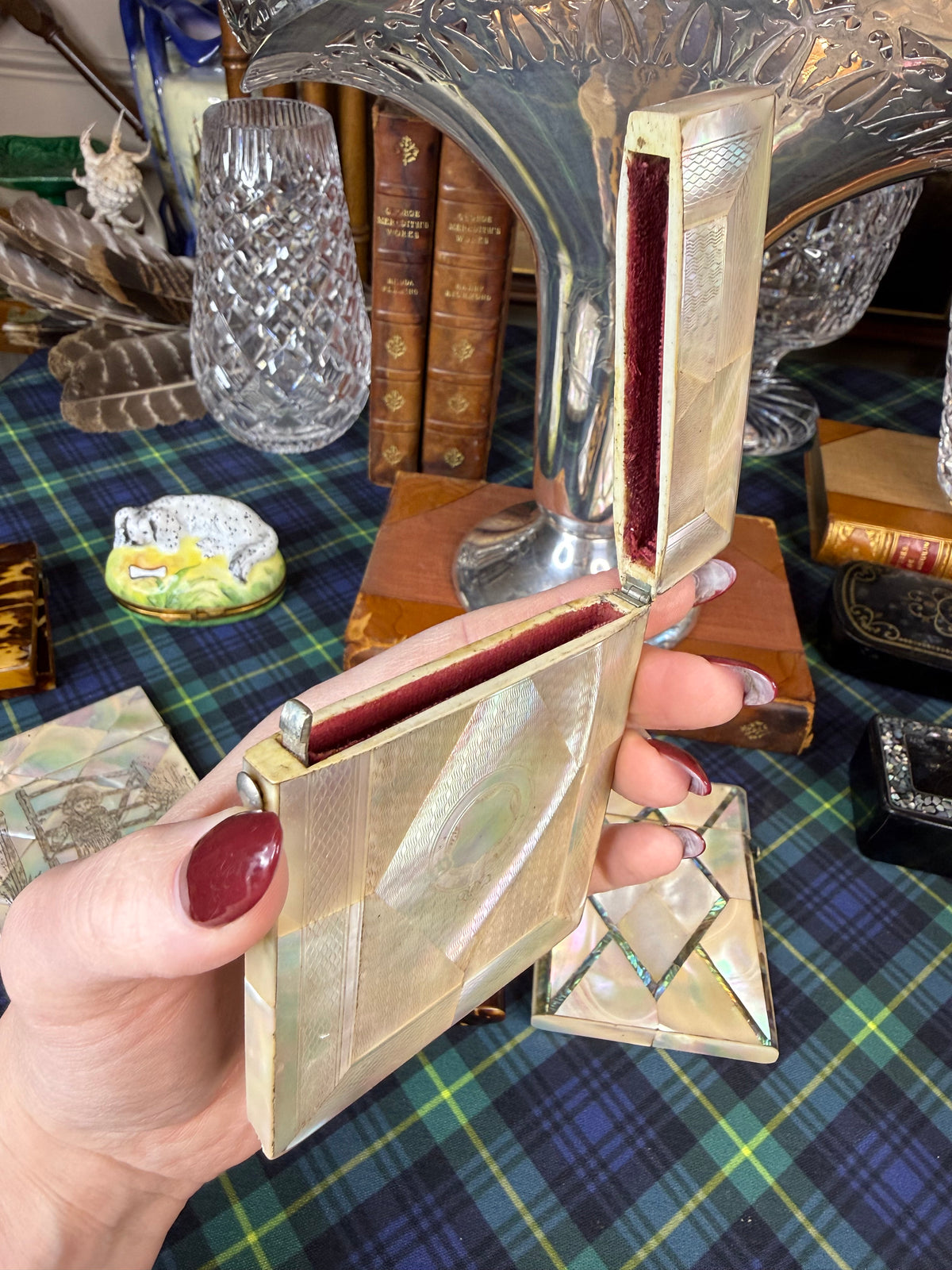 Antique Mother-of-Pearl Calling Card & Credit Card Case | Engraved Cartouche | 3” × 4”