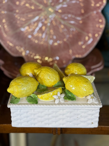Vintage Italian Lemon Ceramic Set | Lidded Lemon Box & Matching Trinket Dish | Hand-Painted Italy