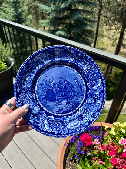 Antique Historical Pottery “Molly Pitcher” Cobalt Blue Transferware Plate | Staffordshire England