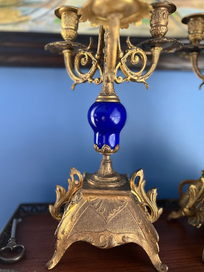 Stunning Pair Of 19th C French Sevres Style Porcelain Gilded 4 Arm Candelabra - Repaired Priced Accordingly Display Beautifully