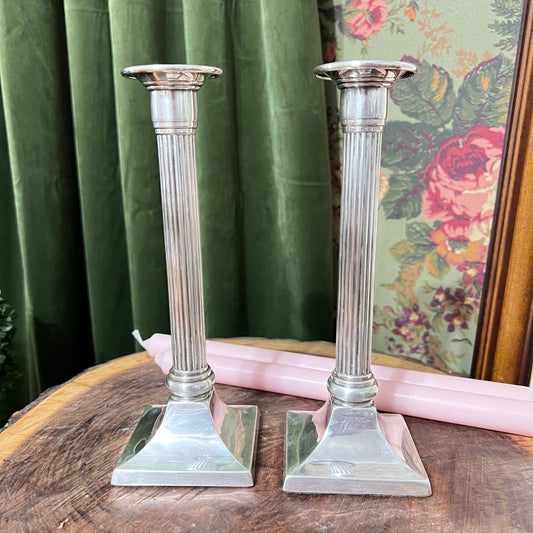 Sterling 925 Silver Corinthian Column Candle Sticks - Pair