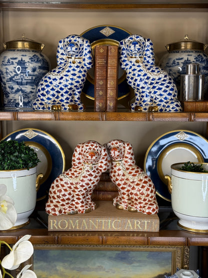 Danny’s Fine Porcelain: Large 16Lx3.5Wx9H Rust & White Spaniel Dog Figure Pair W/ Gold Accent