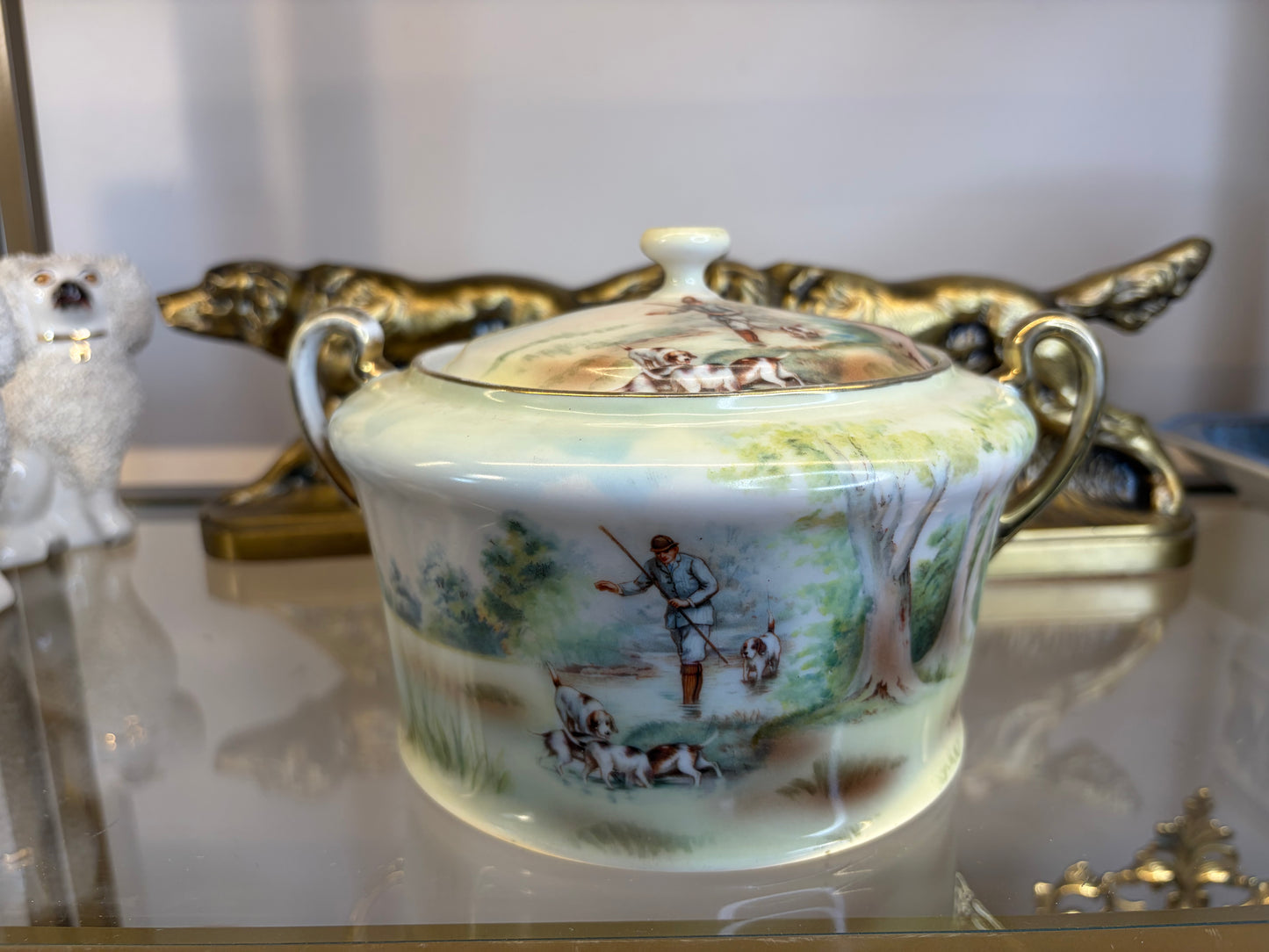 Handpainted Bavarian hunting scene lidded bowl!