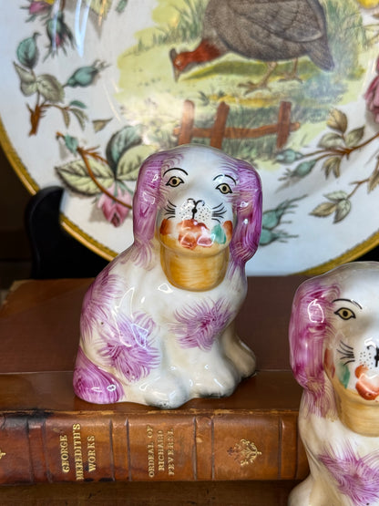 Danny’s Fine Porcelain: Mini Pink Spaniel Basket Dog Pair | 5.5Lx2Wx4H