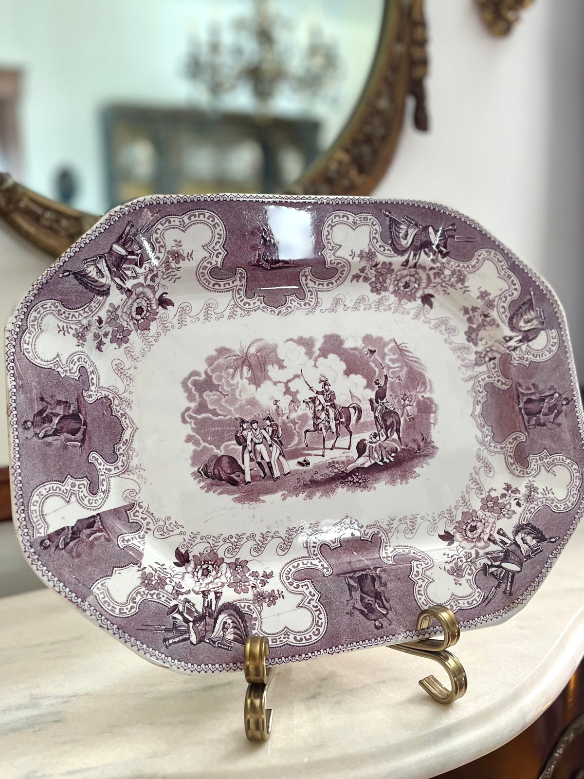 Museum Piece Rare James Beech Texian Campaigne Mulberry Transferware Platter, c. 1837–1844