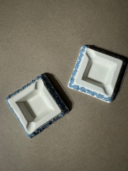 Reserved Queensware white blue candle holder