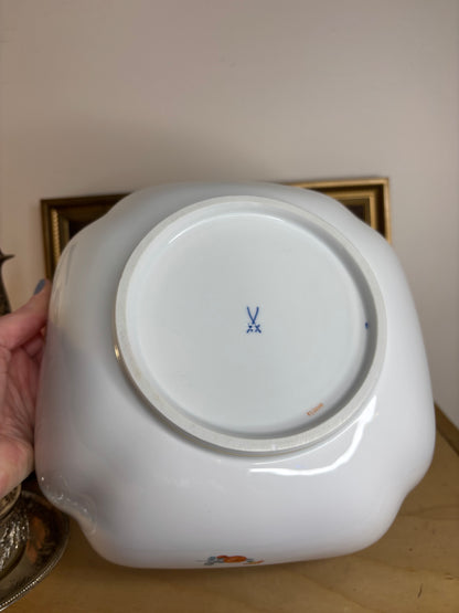 Lovely Meissen floral bowl with gold rim and embossed designs!