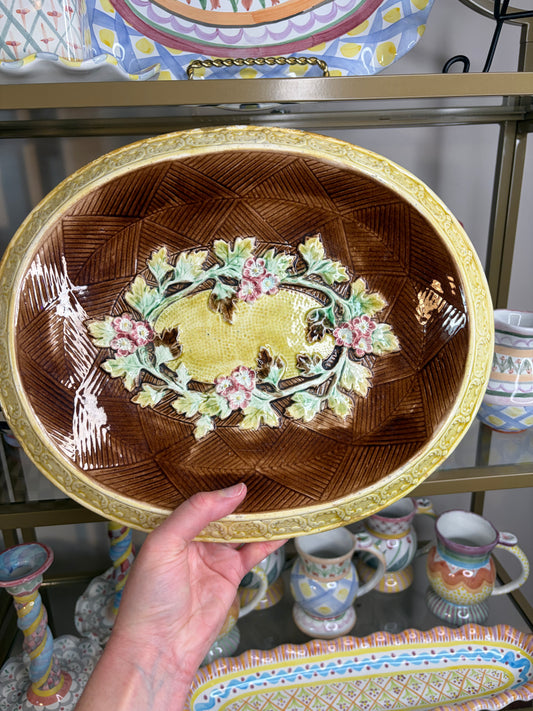Antique Majolica bread platter with beautiful flowers!