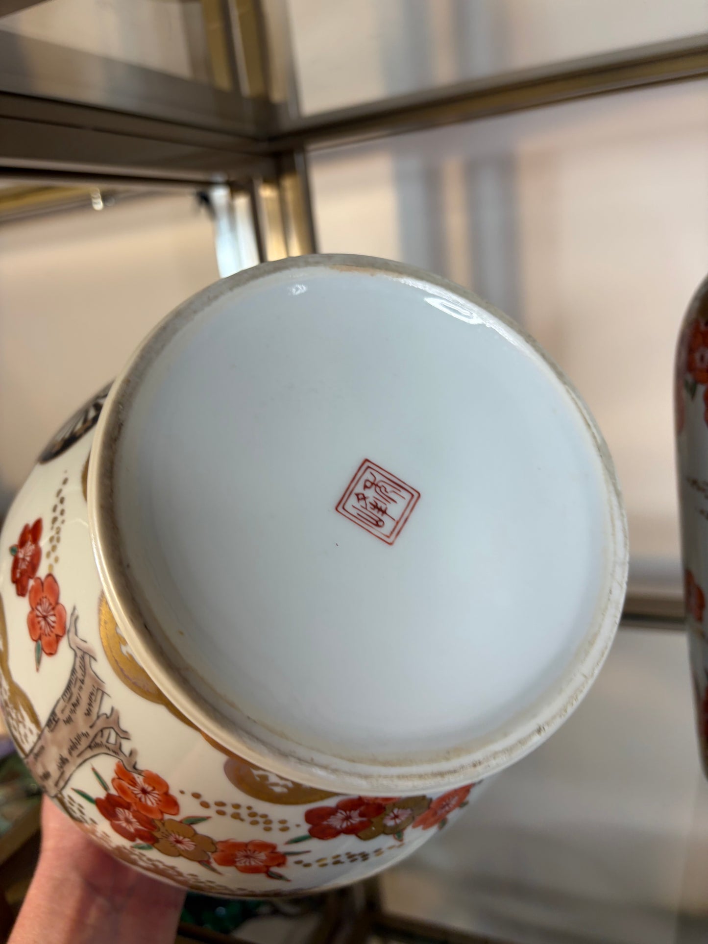 Gorgeous Japanese Kutani Ware handpainted vases with blossoms and gold!