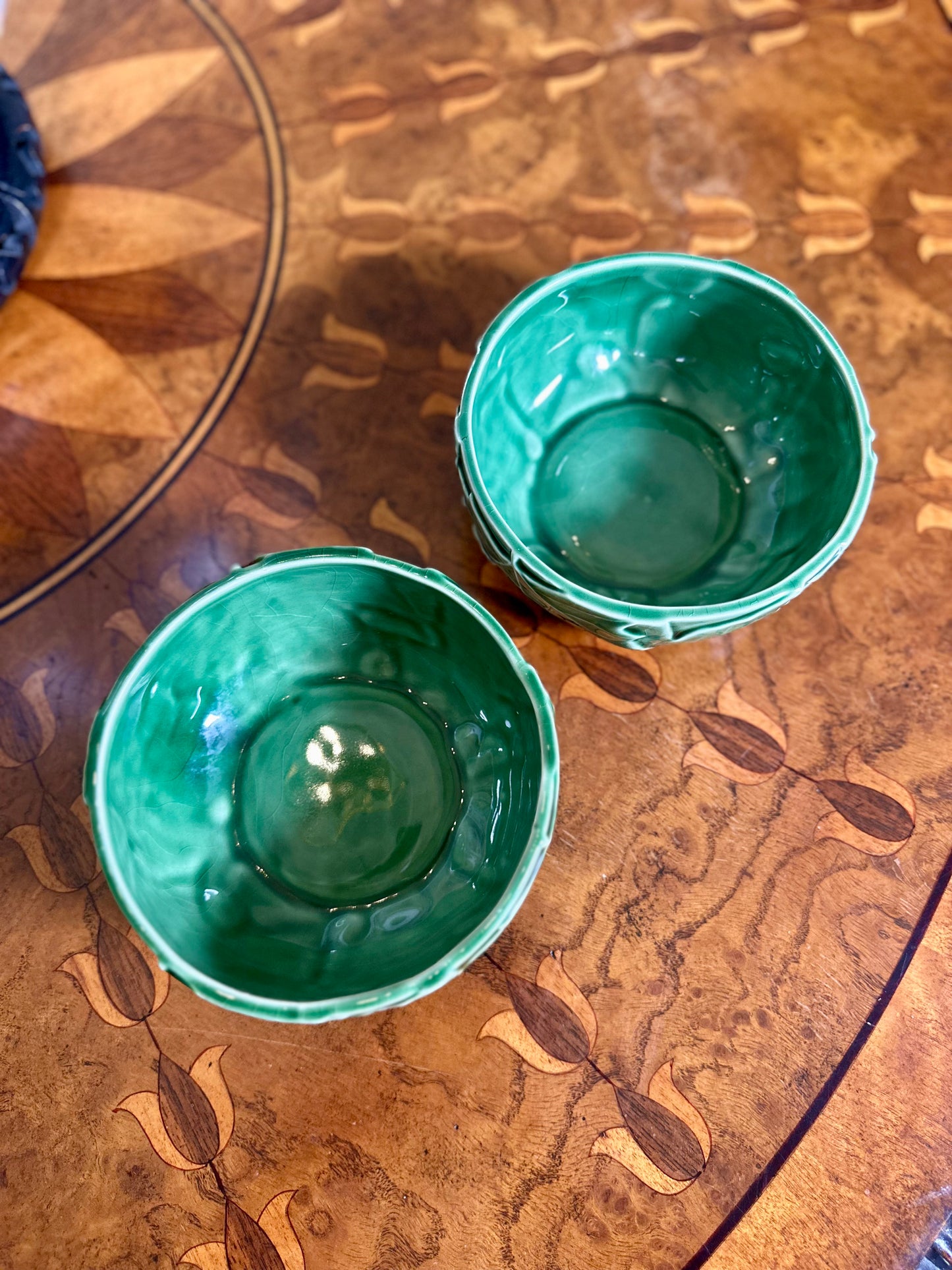 Vintage Bordallo Pinheiro Green Maple Leaf Bowls | Pair, Circa 1960s–70s