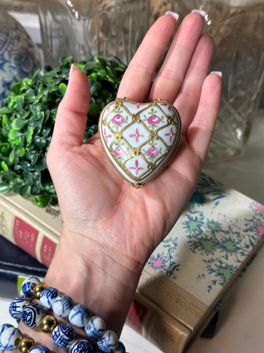 Vintage French Limoges Heart-Shape Trinket Box - Pristine!