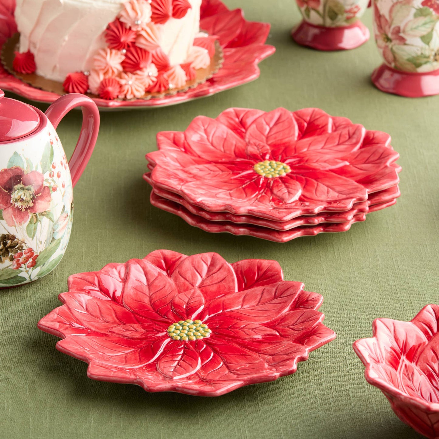 Winter Blooms Red Poinsettia 9"D Dessert Plate
