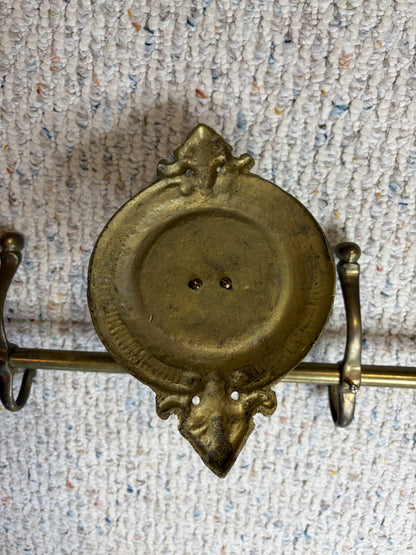Stunning vintage brass equestrian horse rack with 5 hooks!