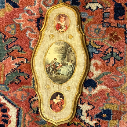 Fabulous Florentine rectangular painting on wood Italian 13 x 6
