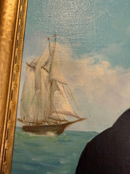 Striking Early Maritime Gentleman Portrait Oil on Board in a Period Gilt Wood Frame