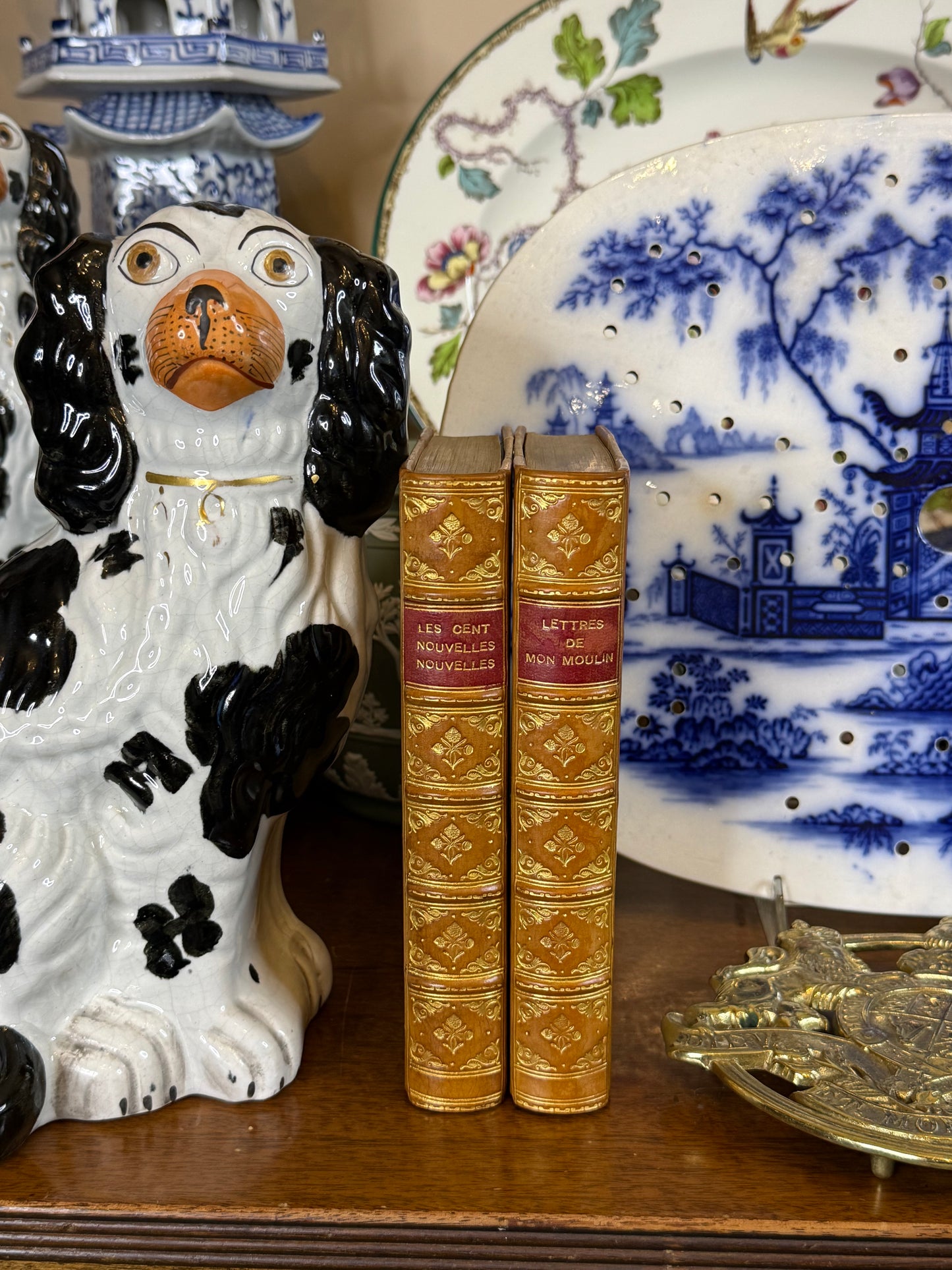 Antique French Leather Bound Book Pair | Les Cent Nouvelles Nouvelles & Lettres de Mon Moulin | Paris Editions | DA4259