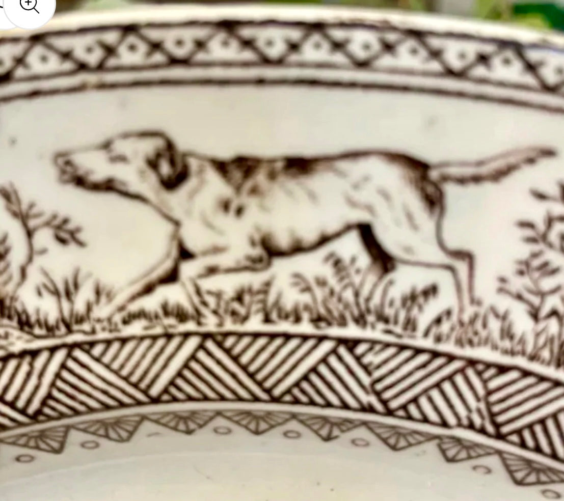 Pair of antique WEDGWOOD plates labeled “Melton” stamped embossed and numbered.