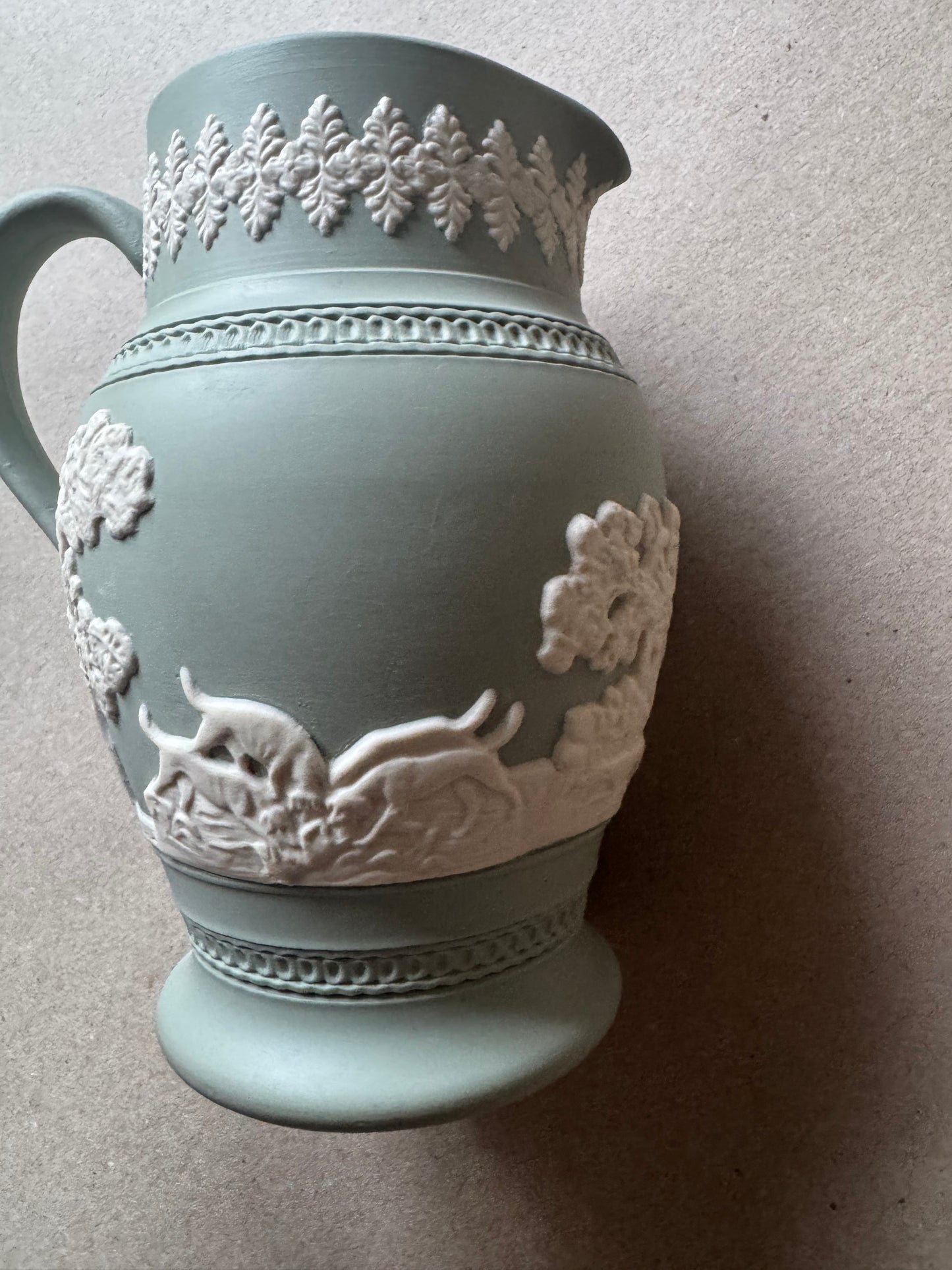 Vintage Jasperware Hunting Scene Jug Dudson 5.5”