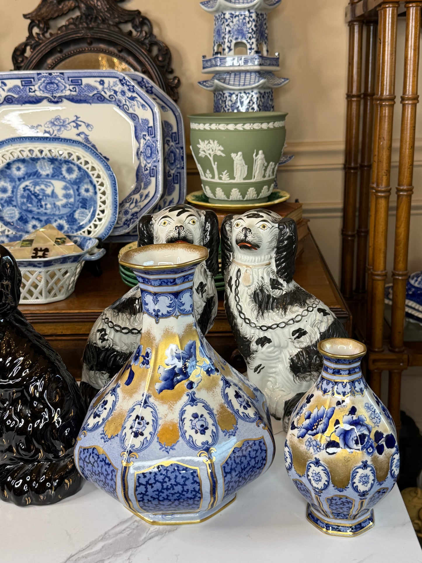 Pair of Antique Keeling & Co. Losol Ware Vases | Circa 1910 | Large 10"H, Small 6.5"H | Style DA4460