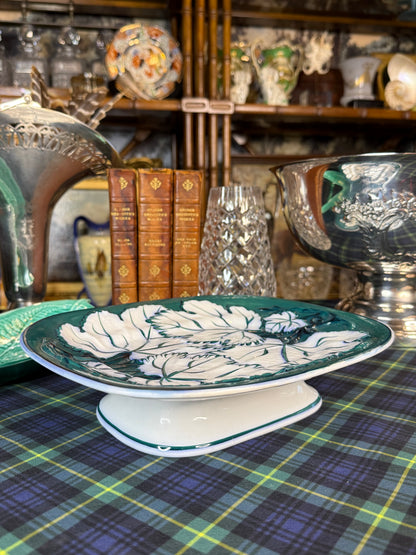 Antique Thomas Dimmock English Pearlware Green & White Leaf Pedestal Comport, c. 1830–1859