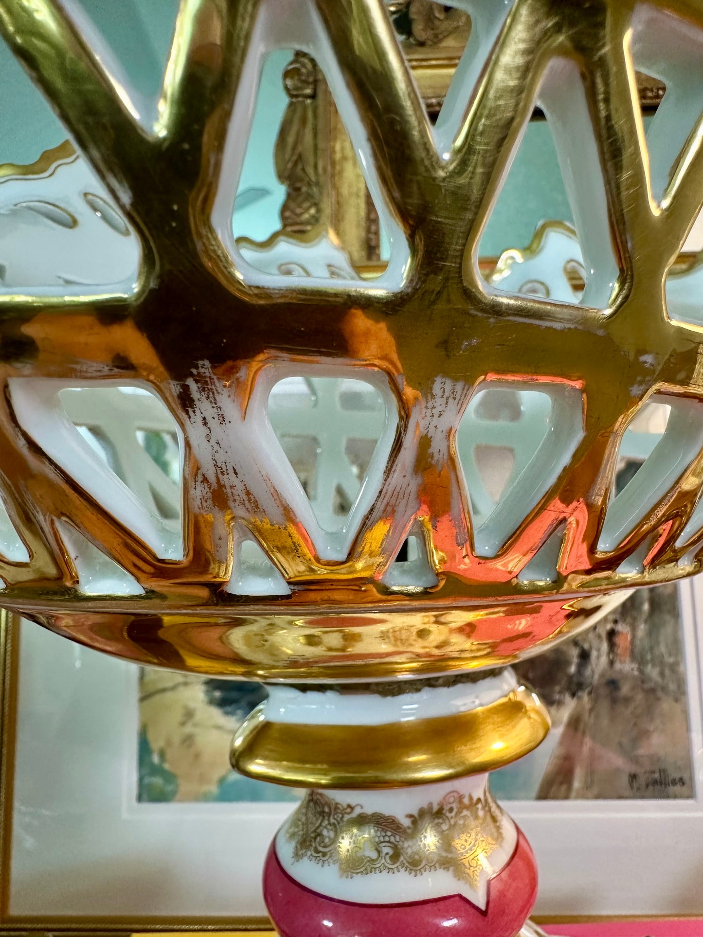 EXQUISITE 19th Century Old Paris Porcelain Reticulated Corbeille de Fruits Grand Centerpiece, 17"