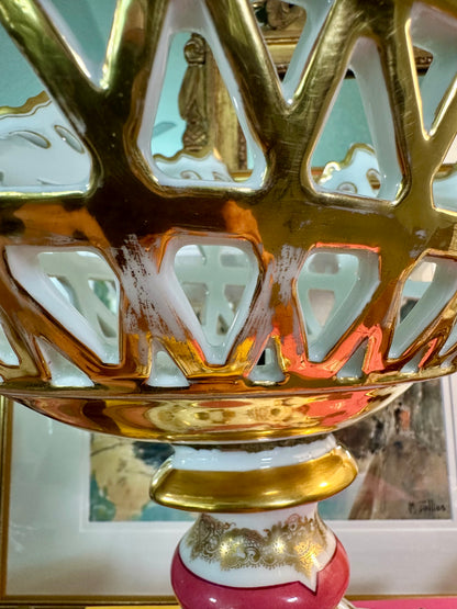 EXQUISITE 19th Century Old Paris Porcelain Reticulated Corbeille de Fruits Grand Centerpiece, 17"