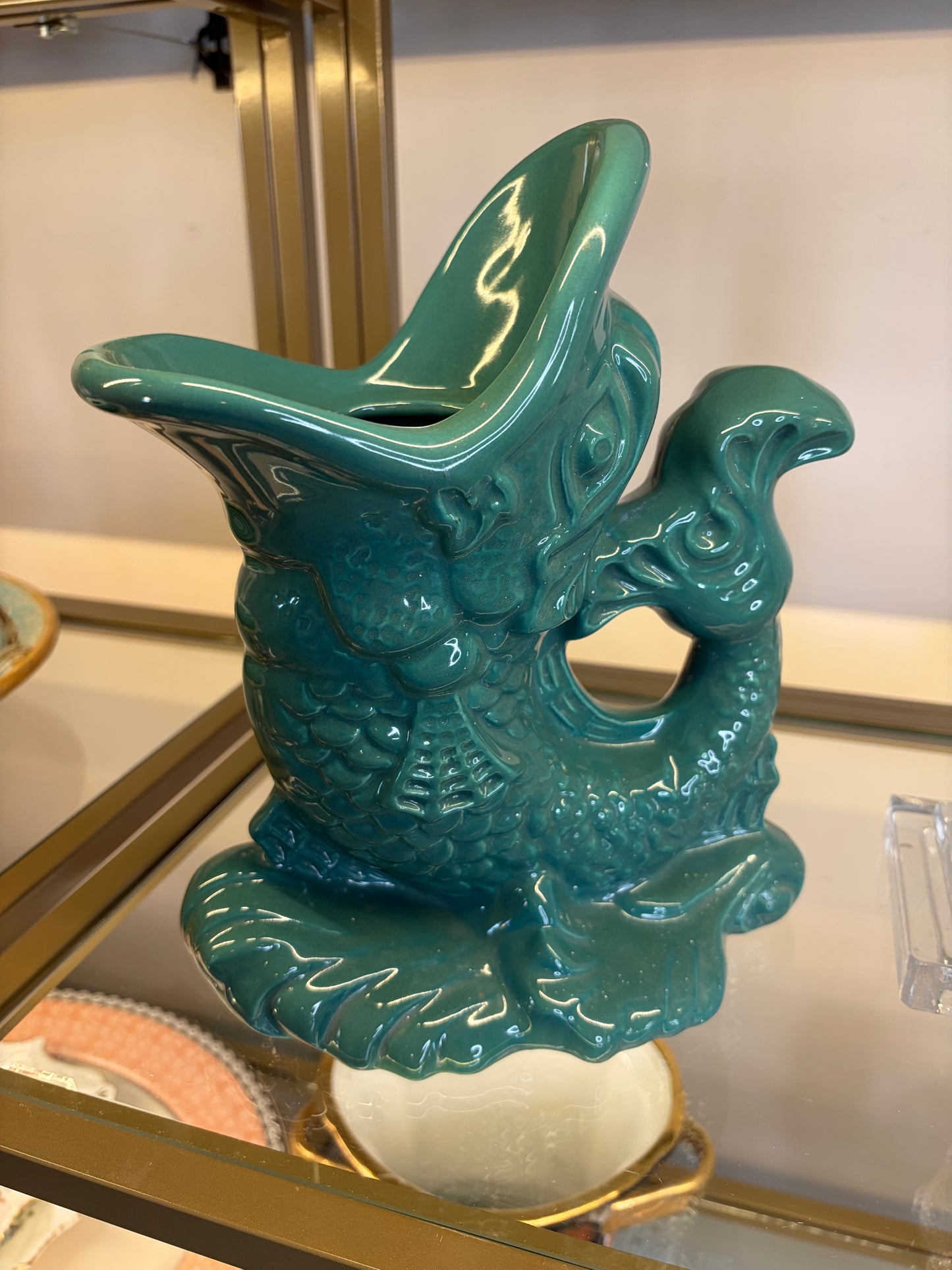 Gorgeous emerald green koi fish vase!