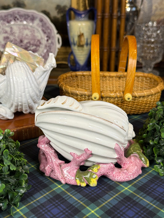 Antique 1860’s Copeland Majolica Conch Shell & Pink Coral Spoon Warmer | Victorian England