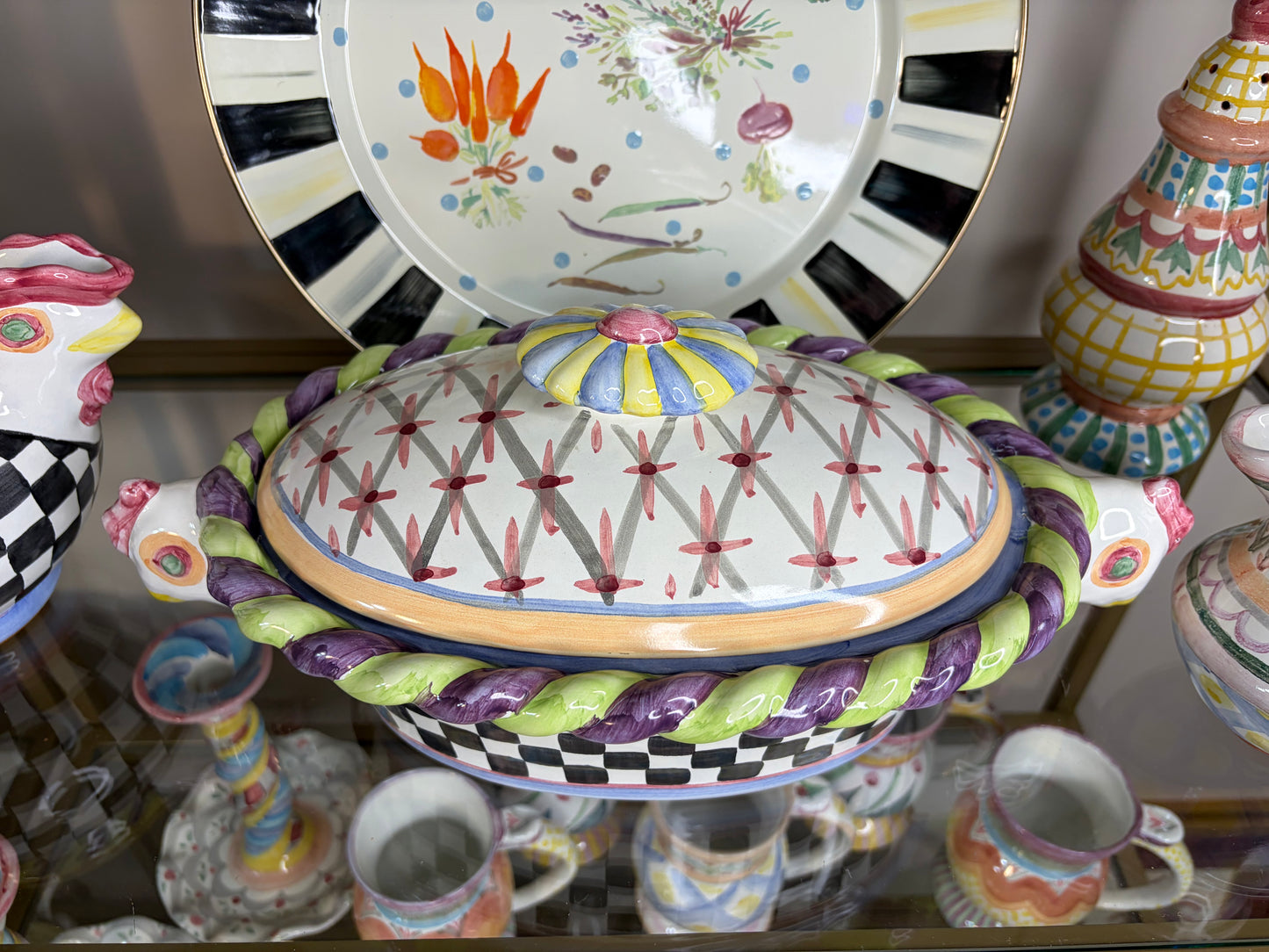 Mackenzie-Childs Piccadilly Chicken 15” casserole dish with lid!